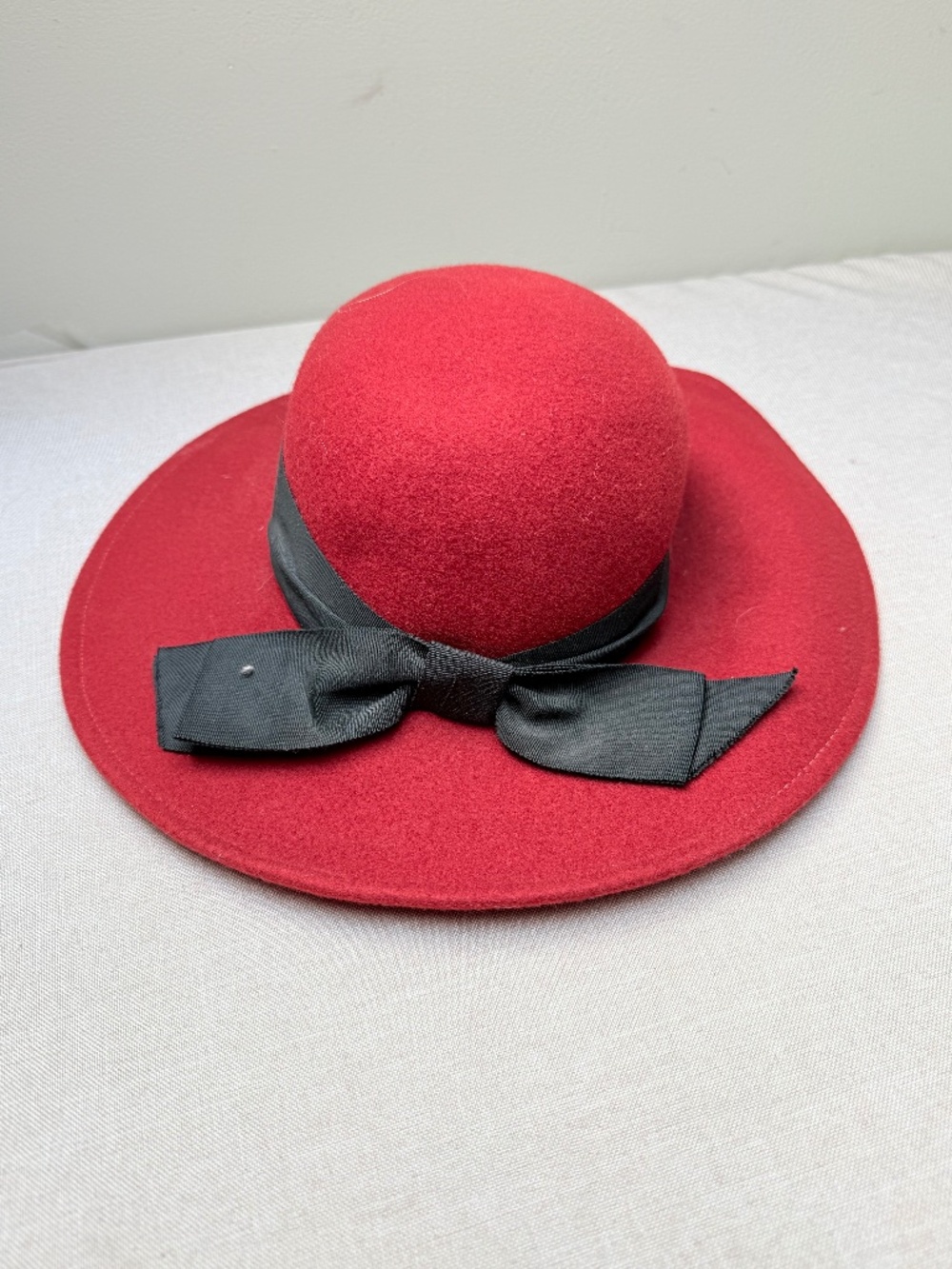 Vintage Lancaster 100% Wool Red and Black Hat With Bow